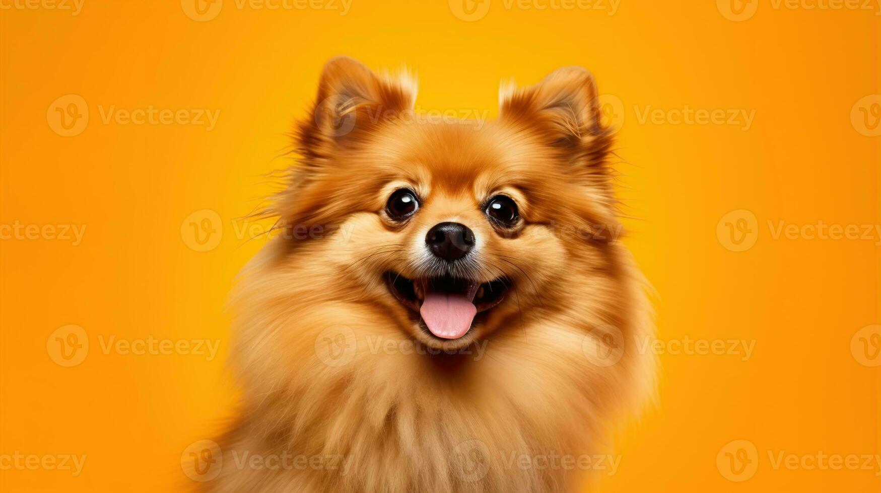 pomerânia cachorro retrato em laranja fundo. generativo ai foto