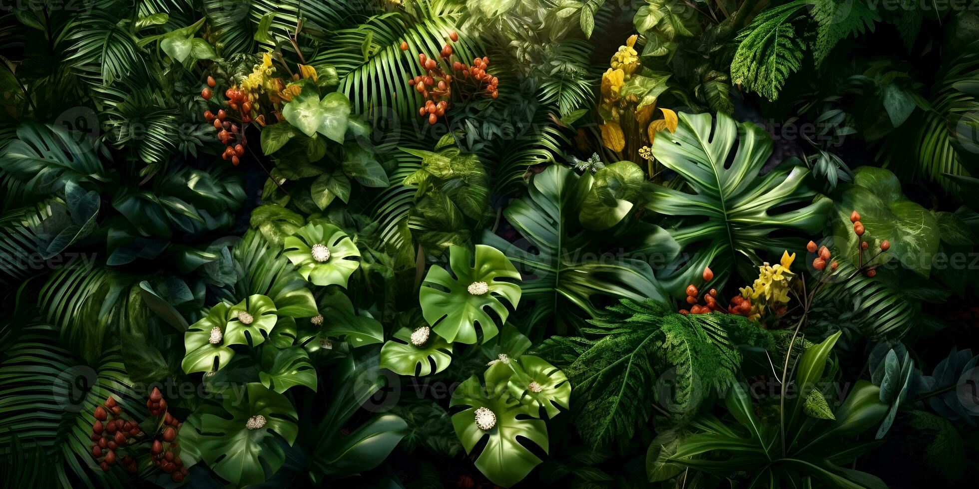 topo Visão tropical flores árvores plantas fundo, ai gerar foto