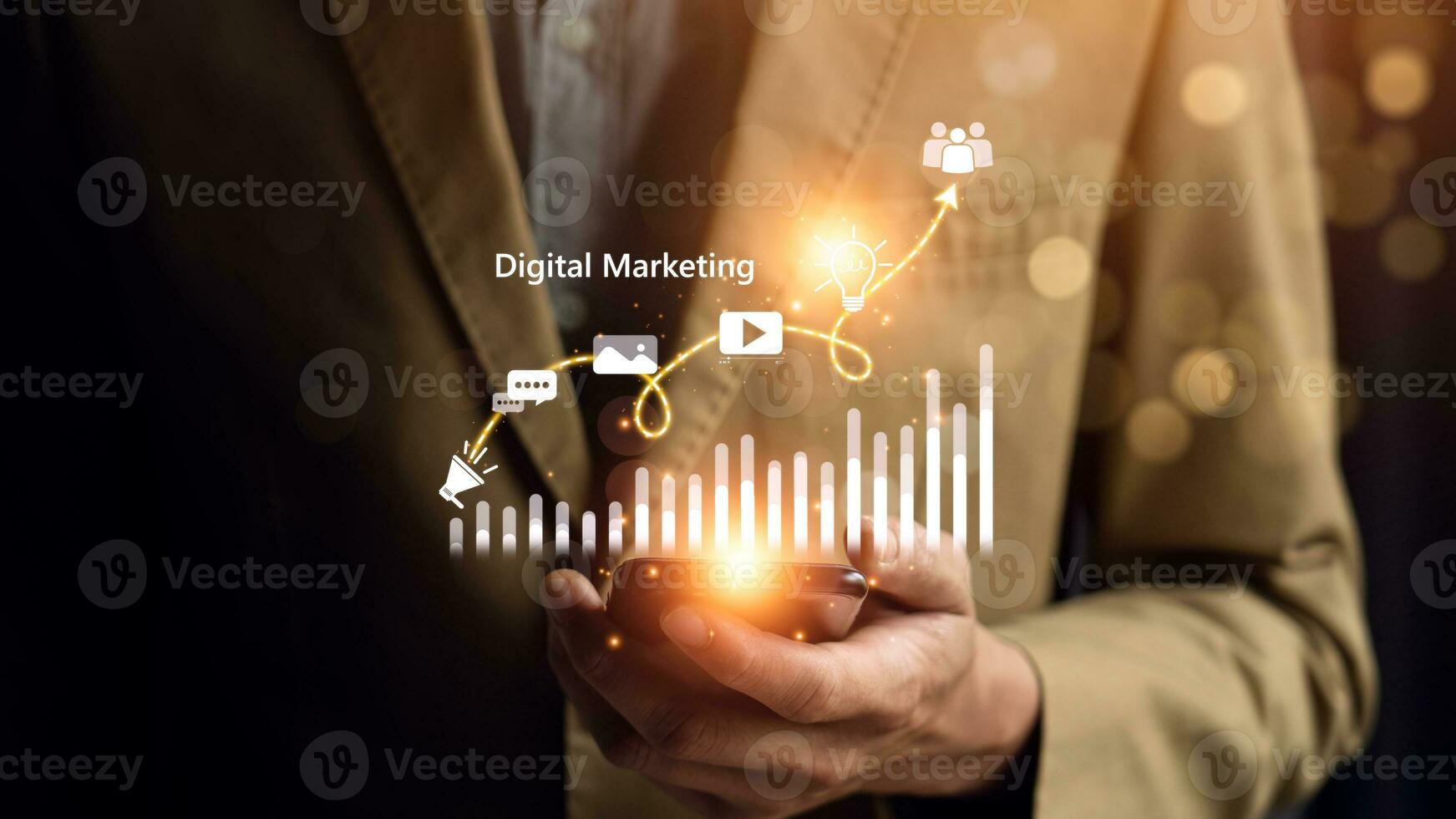 digital marketing comércio conectados venda conceito, promoção do produtos ou Serviços através digital canais procurar motor, social meios de comunicação, e-mail, local na rede Internet, digital marketing estratégias e metas. seo ppc foto
