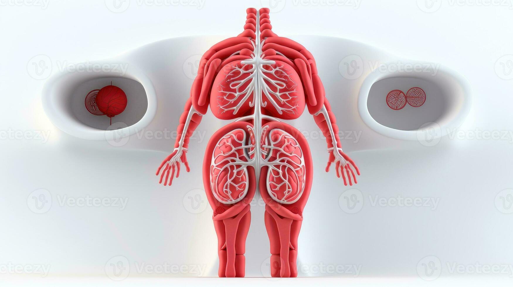 3d ilustração brincar do a humano órgão sistema, anatomia, nervoso, circulatório, digestivo, excretor, urinário, e osso sistemas. médico Educação conceito, generativo ai ilustração foto