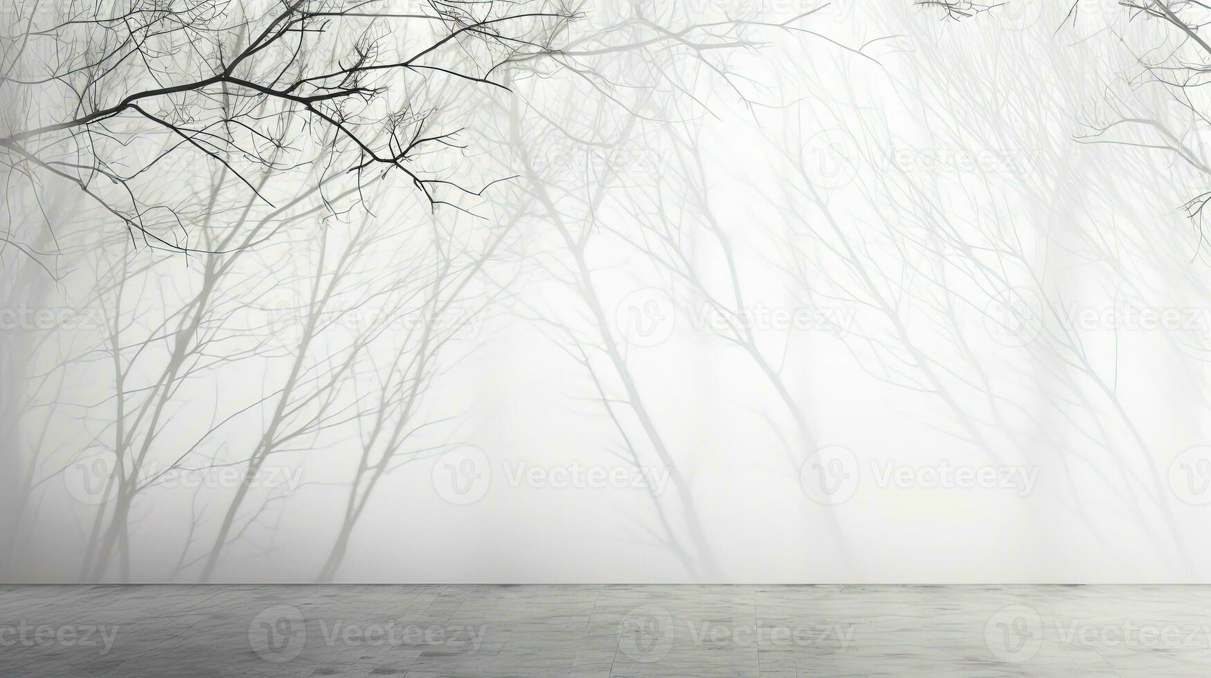 cinzento folhas e árvores refletindo concreto paredes caído galhos em branco superfícies. silhueta conceito foto