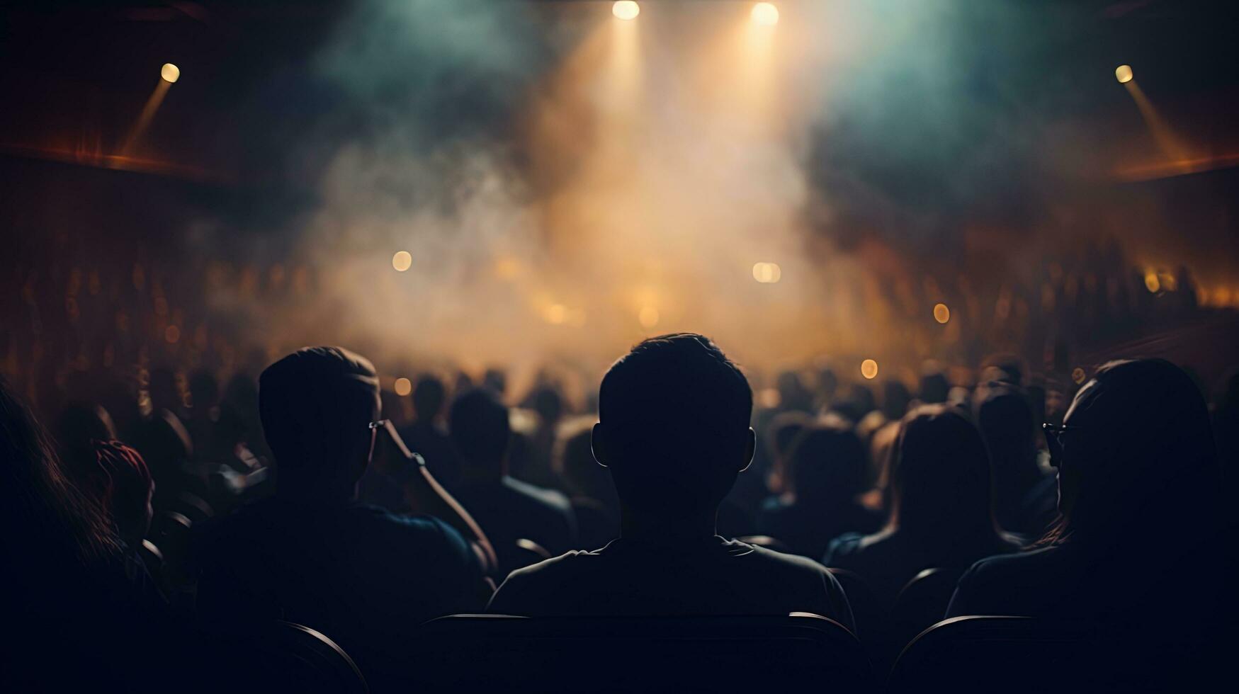 público dentro a teatro assistindo show Fora do foco. silhueta conceito foto