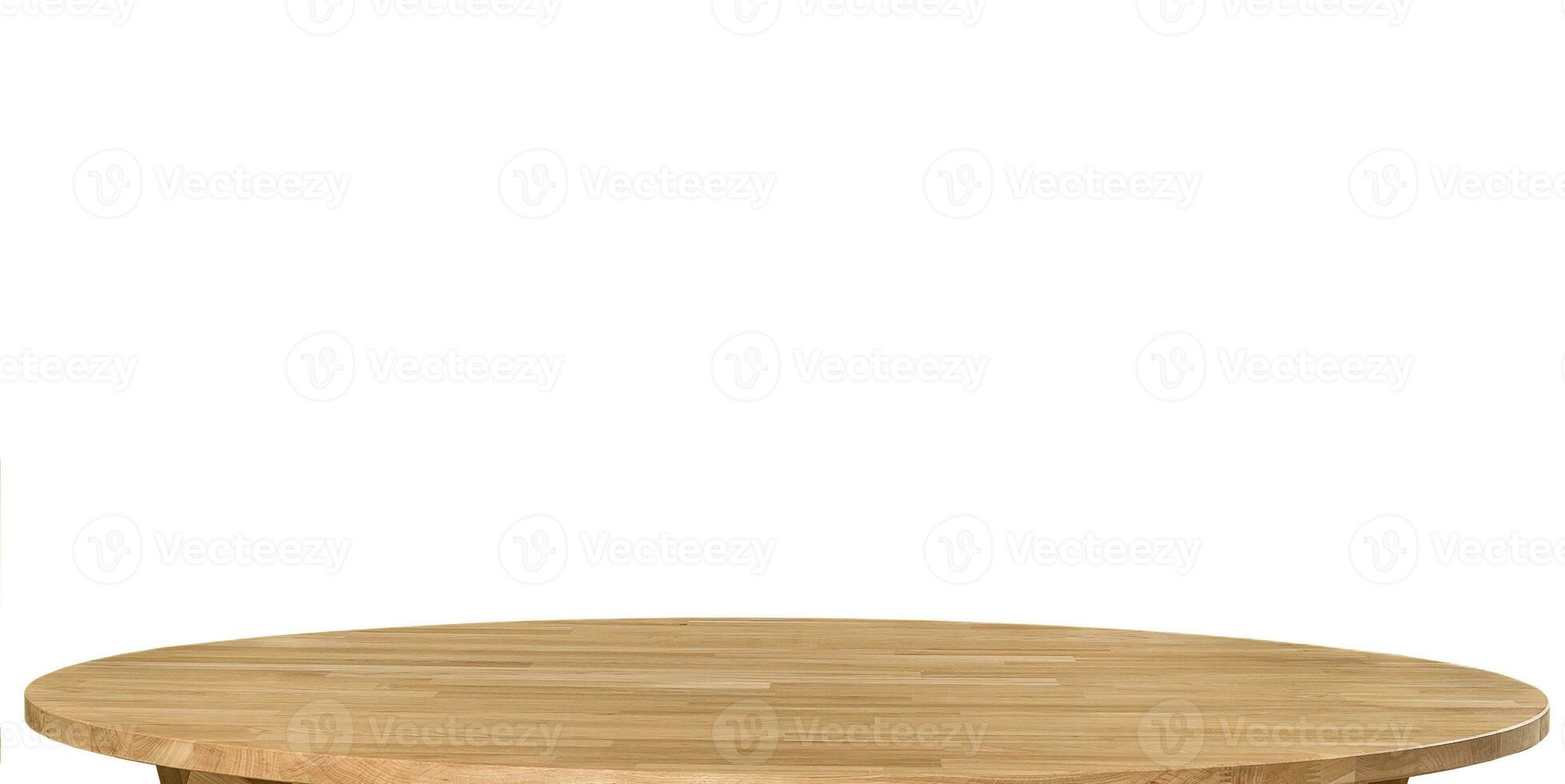 de madeira jantar mesa superfície. natural madeira mobília fechar visualizar. de mesa isolado sobre branco fundo foto