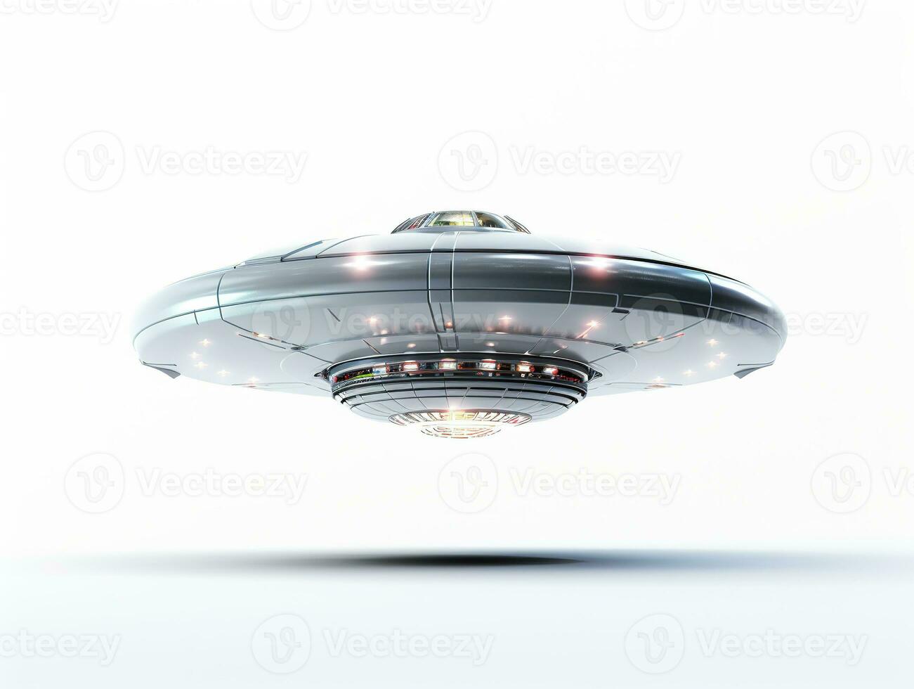 aeroespacial, ufo. uma UFO em uma branco fundo. vôo brilhando nave espacial. estrangeiro espaço enviar. foto