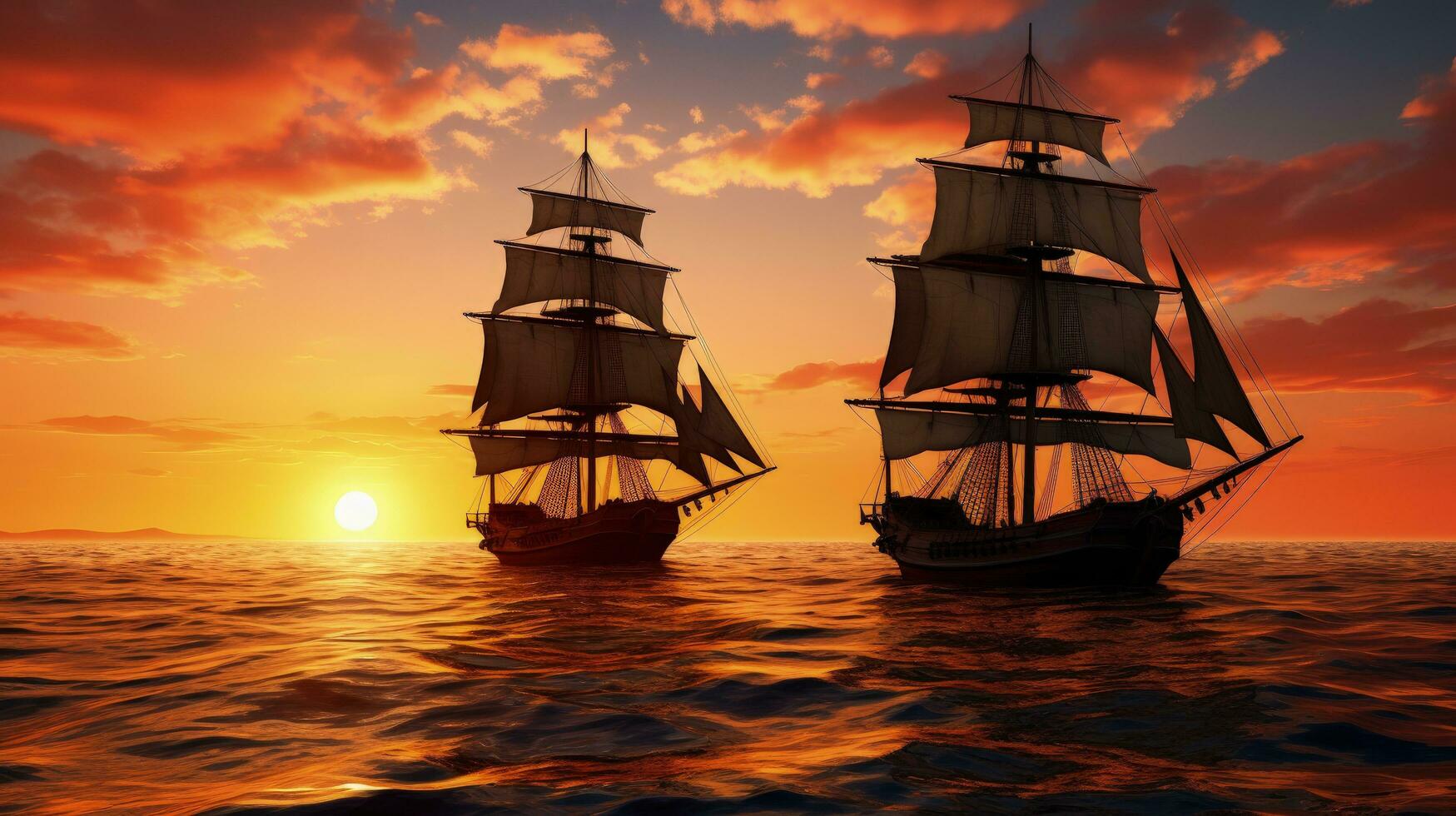 dois barcos cruzeiro às pôr do sol. silhueta conceito foto