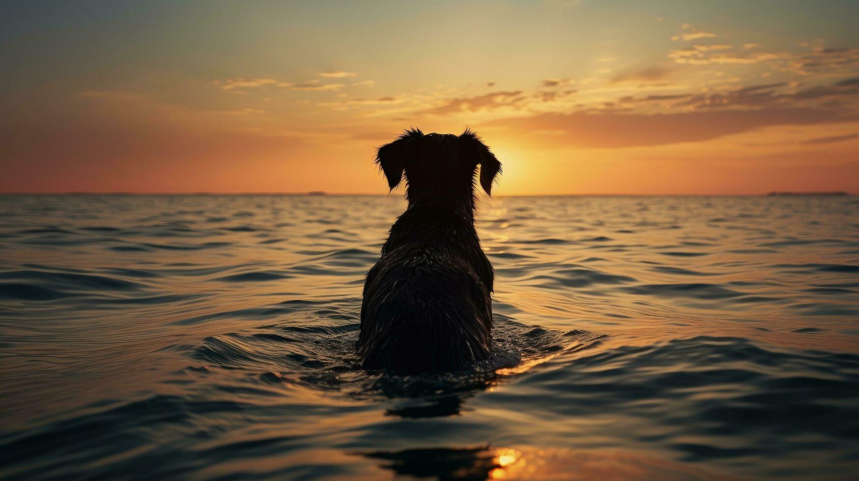 cachorro em forma sombra dentro a oceano. silhueta conceito foto