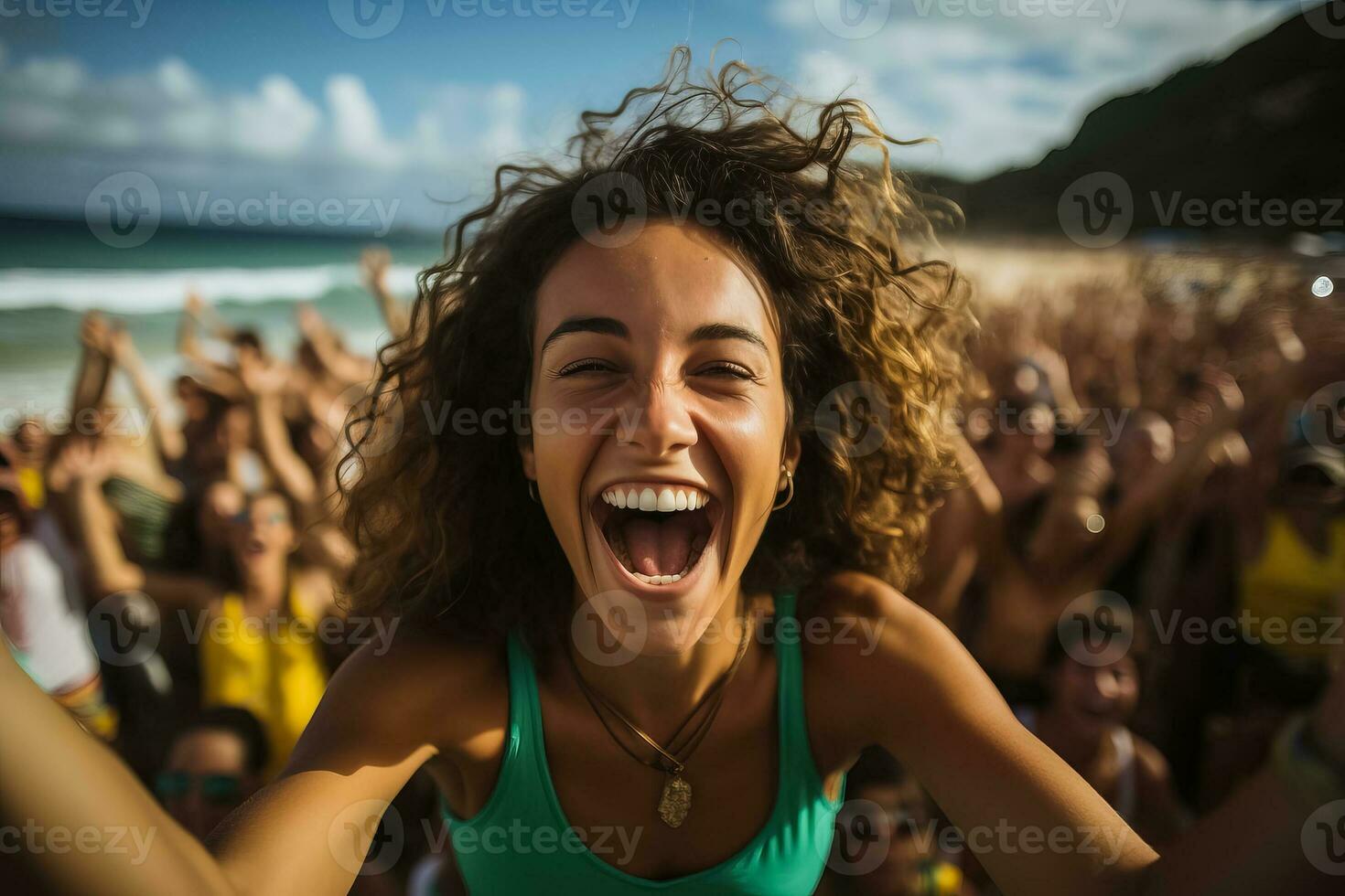 brasileiro de praia futebol fãs a comemorar uma vitória foto