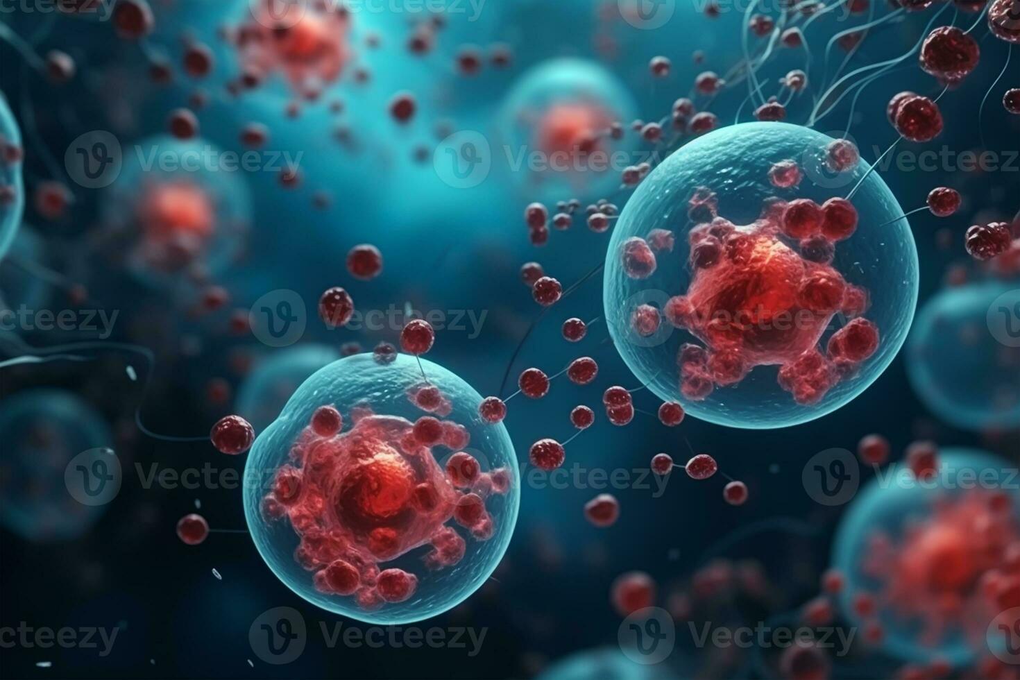 humano célula ou embrionário haste célula microscópio fundo, médico Ciência fundo foto