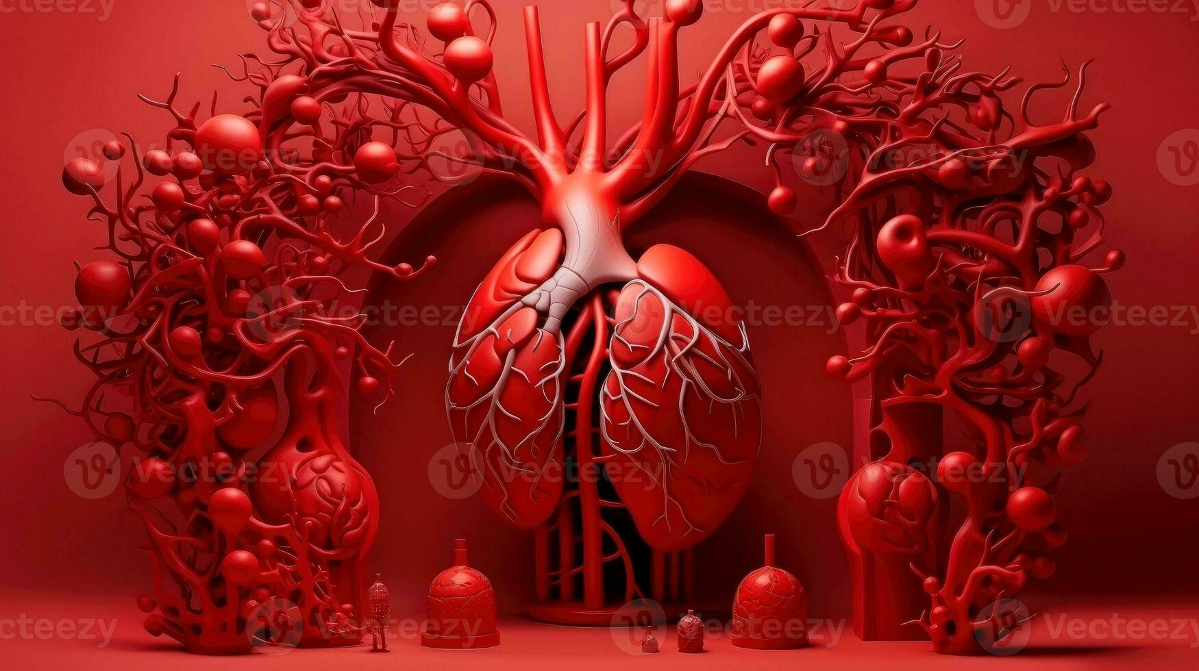 3d ilustração brincar do a humano órgão sistema, anatomia, nervoso, circulatório, digestivo, excretor, urinário, e osso sistemas. médico Educação conceito, generativo ai ilustração foto