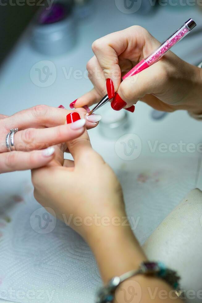 unha Cuidado e manicure. unha Cuidado e a técnicas do gel unha inscrição foto