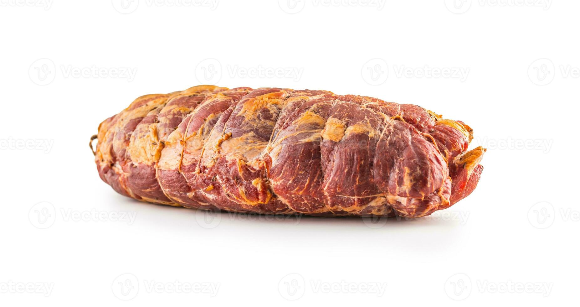 defumado carne de porco pescoço isolado em branco fundo. foto