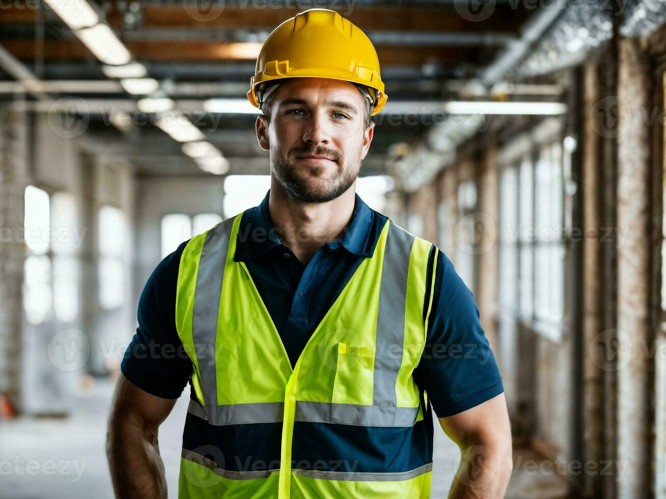 foto do homem Como uma construção trabalhador com capacete, generativo ai