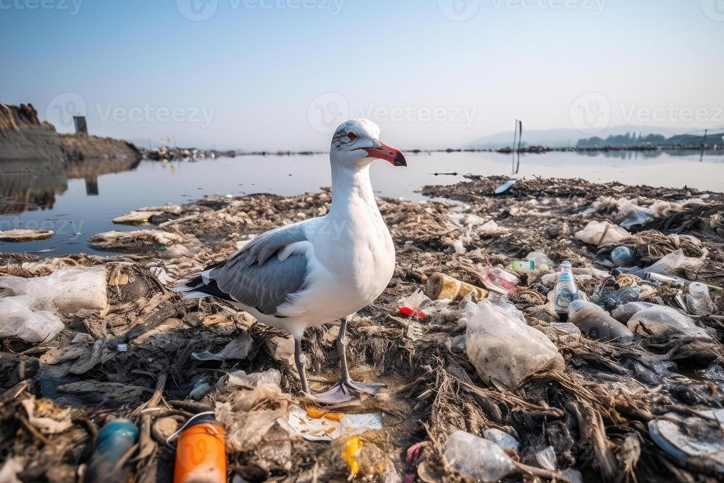 poluído águas - uma gaivota apuro - ai gerado foto