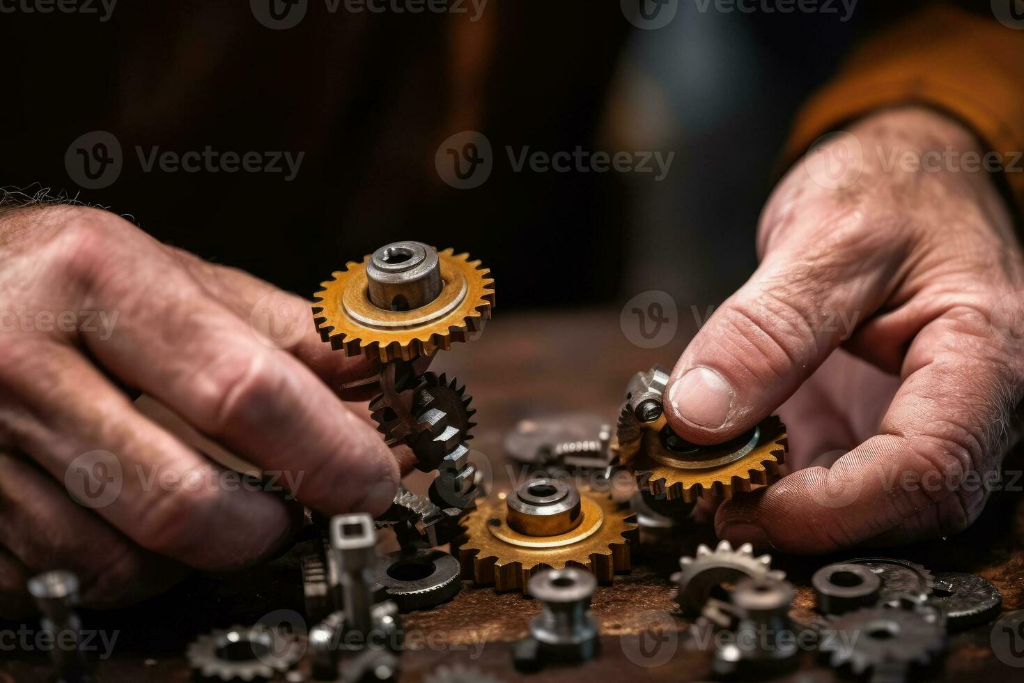 industrial trabalho em equipe - conectando engrenagens dentro oficina com determinação - ai gerado foto