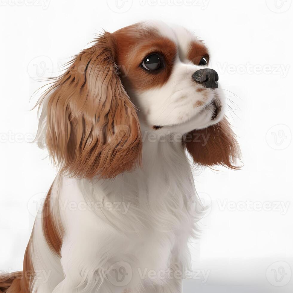 ai generativo descuidado rei Charles spaniel procriar cachorro isolado em uma Claro branco fundo foto