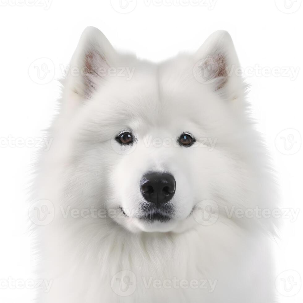 ai generativo samoiedo procriar cachorro isolado em uma Claro branco fundo foto