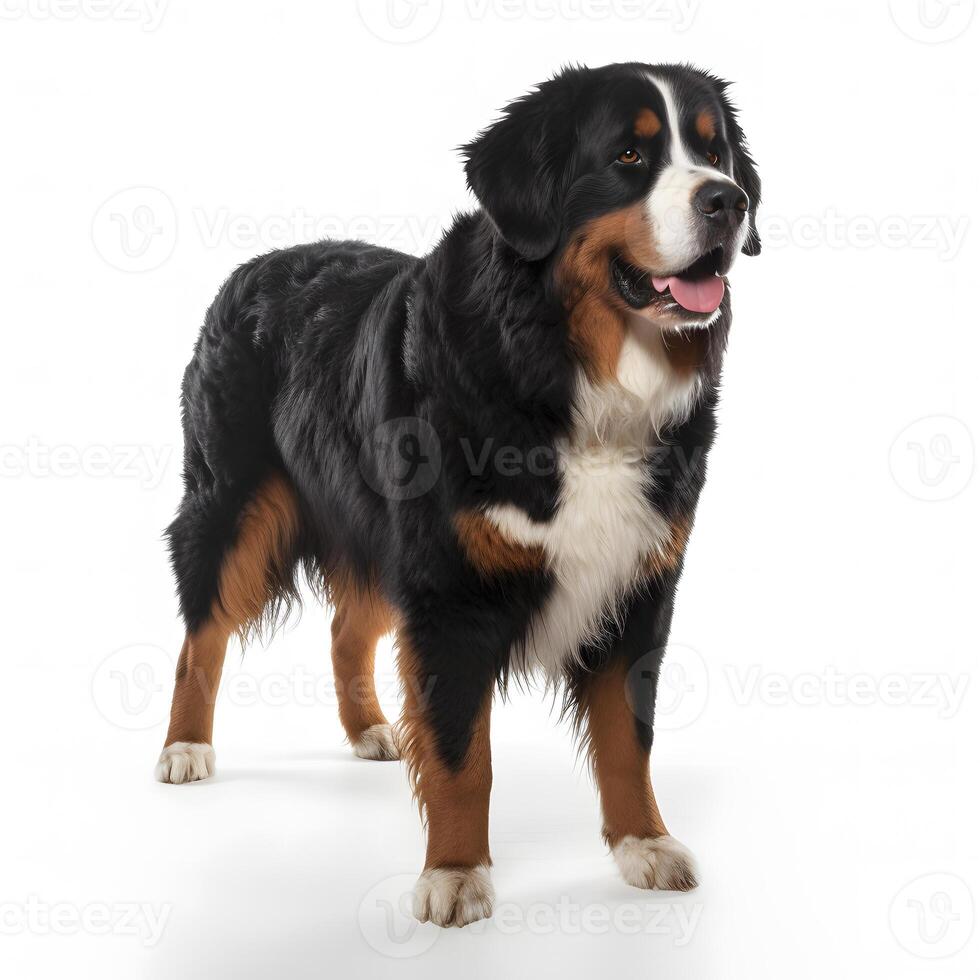 ai generativo Bernese montanha cachorro procriar cachorro isolado em uma brilhante branco fundo foto