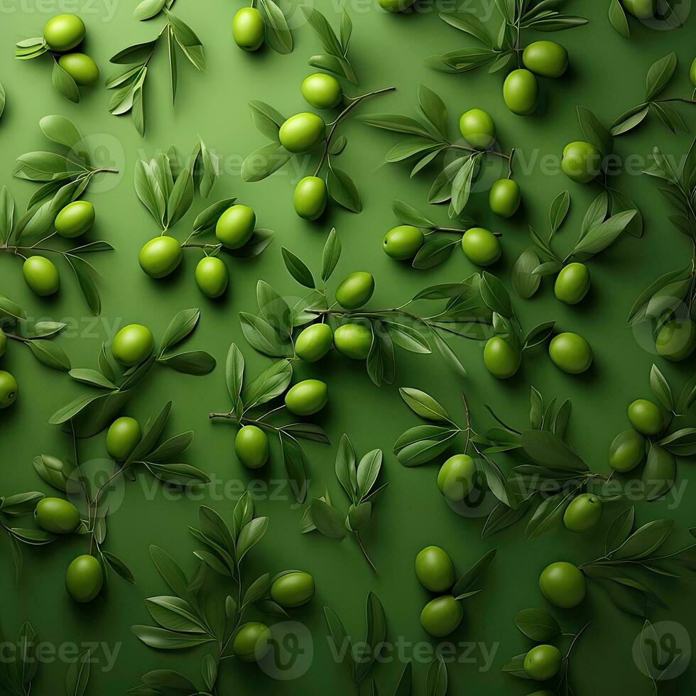 desatado padronizar com verde azeitonas com folhas fundo - ai generativo foto