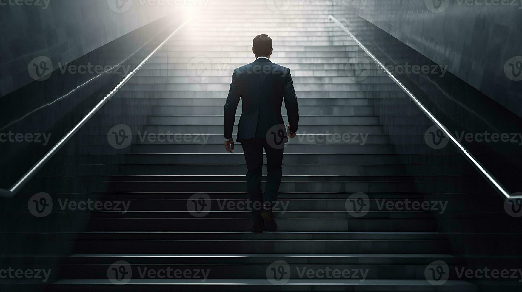 ambicioso homem de negocios escalada escadas para sucesso carreira caminho e futuro planejamento conceito foto