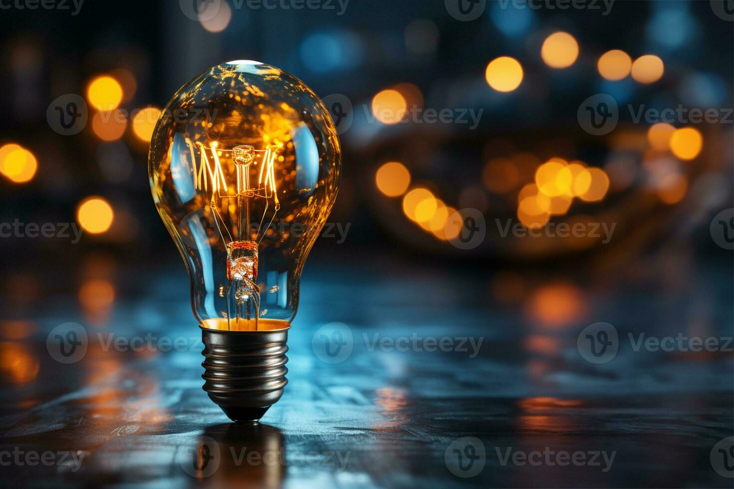 amarelo lâmpada em uma azul fundo realista Visão foto
