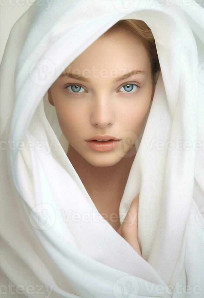 retrato mulher spa limpar \ limpo branco moda jovem cuidados com a pele elegância beleza face Cosmético pele foto