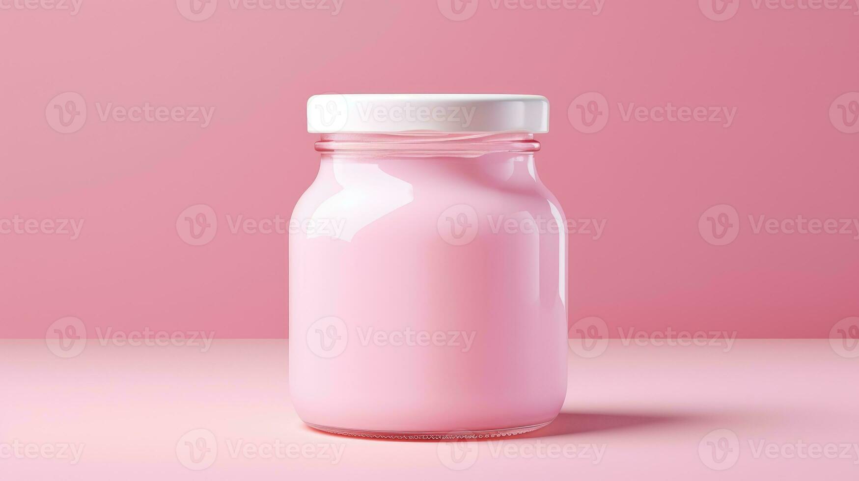 vidro jarra com Rosa face creme hidratante em Rosa fundo. ai gerado foto