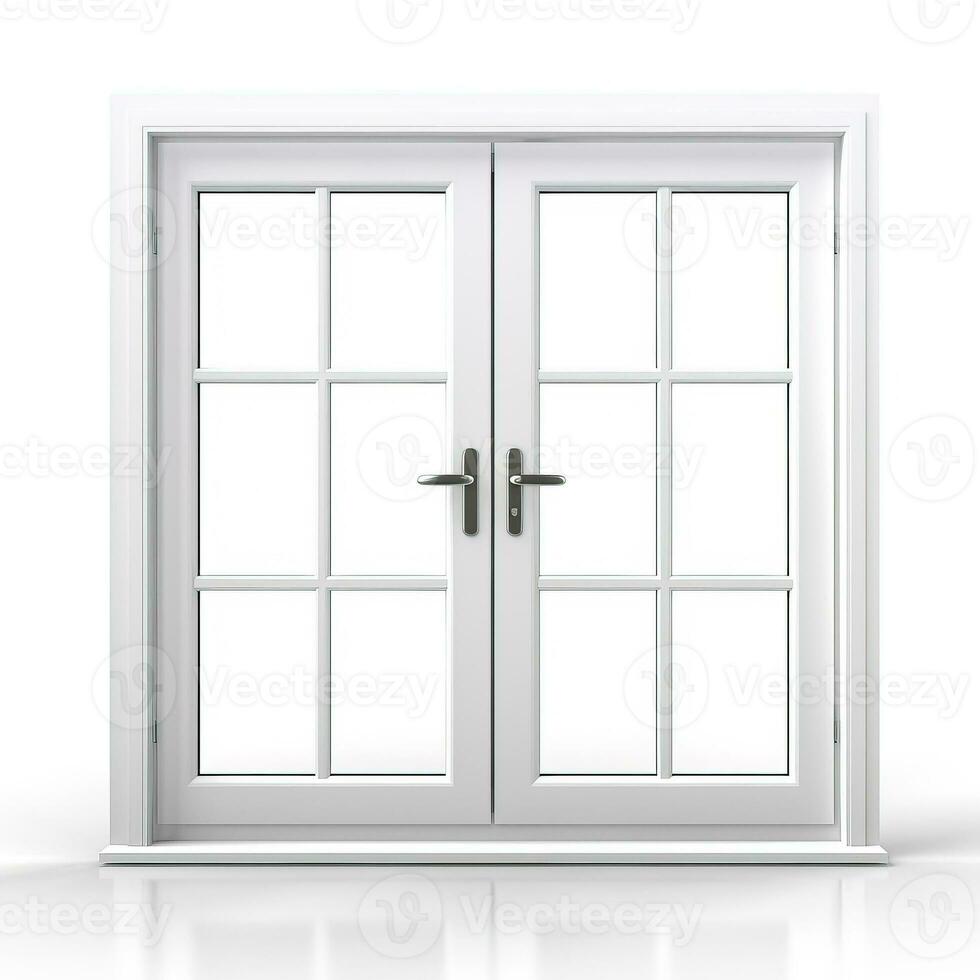 branco plástico Duplo porta aberto janela isolado em branco fundo foto