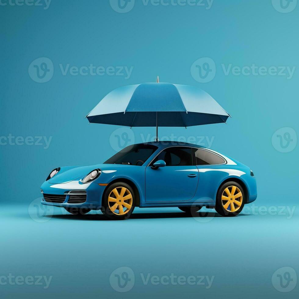 moderno azul automóvel debaixo guarda-chuva foto