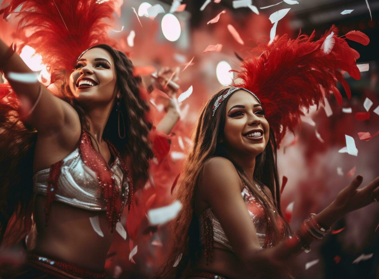 menina com penas vestido acima às carnaval foto