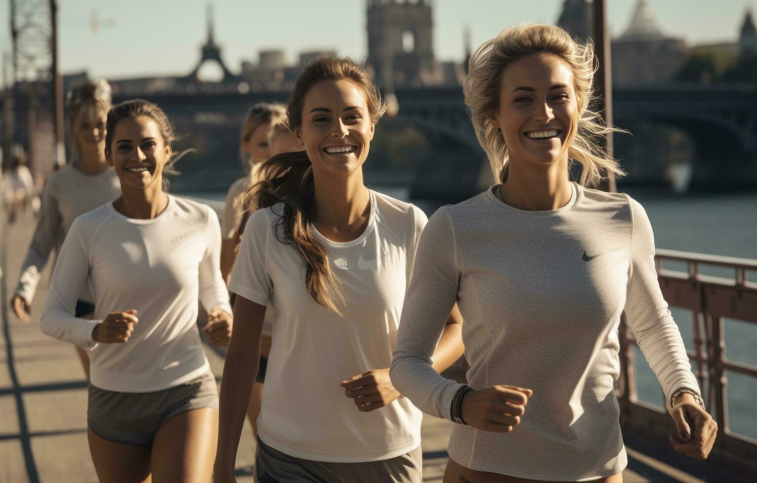 corrida de uma ponte com amigos foto