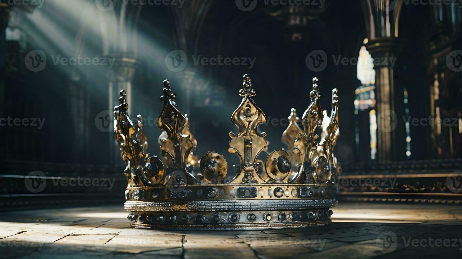 do rei coroa em a castelo chão com luz solar radiante dentro a fundo foto