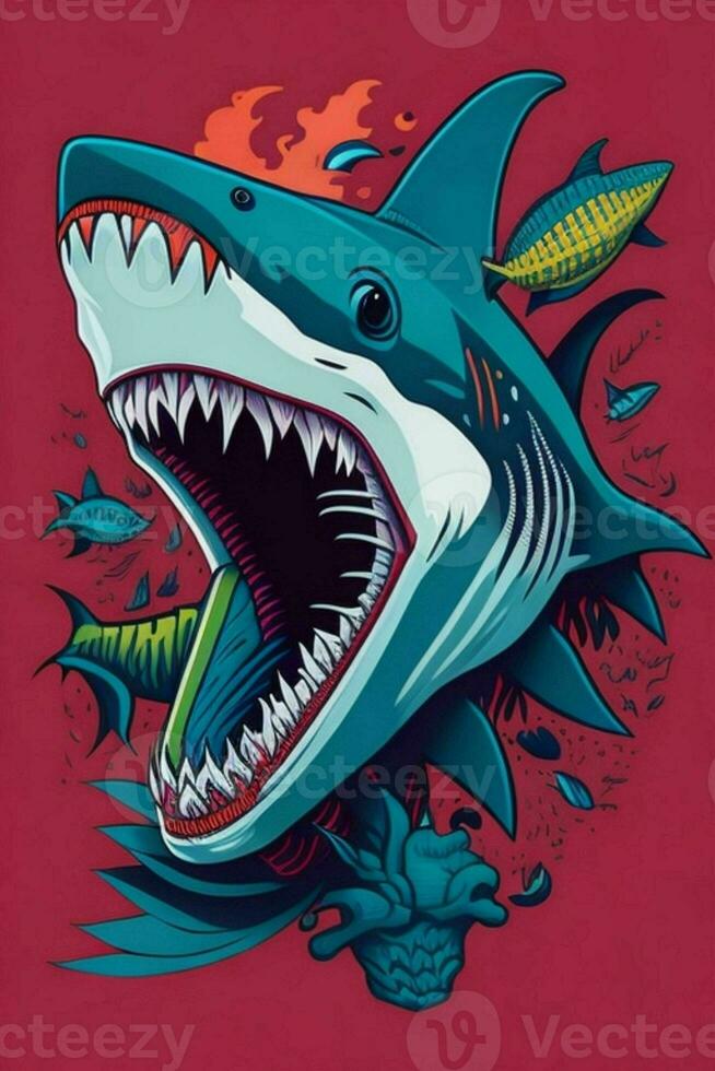 uma detalhado ilustração do uma Tubarão para uma camiseta projeto, papel de parede, moda foto