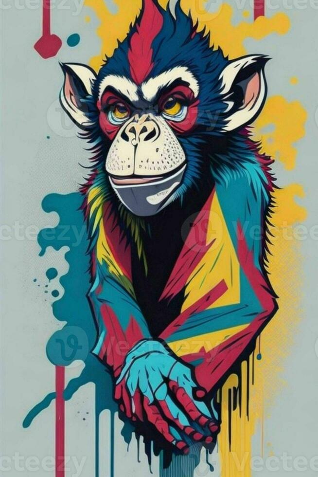 uma detalhado ilustração do uma macaco para uma camiseta projeto, papel de parede, moda foto