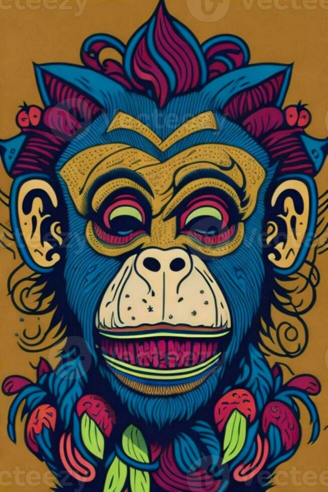 uma detalhado ilustração do uma macaco para uma camiseta projeto, papel de parede, moda foto