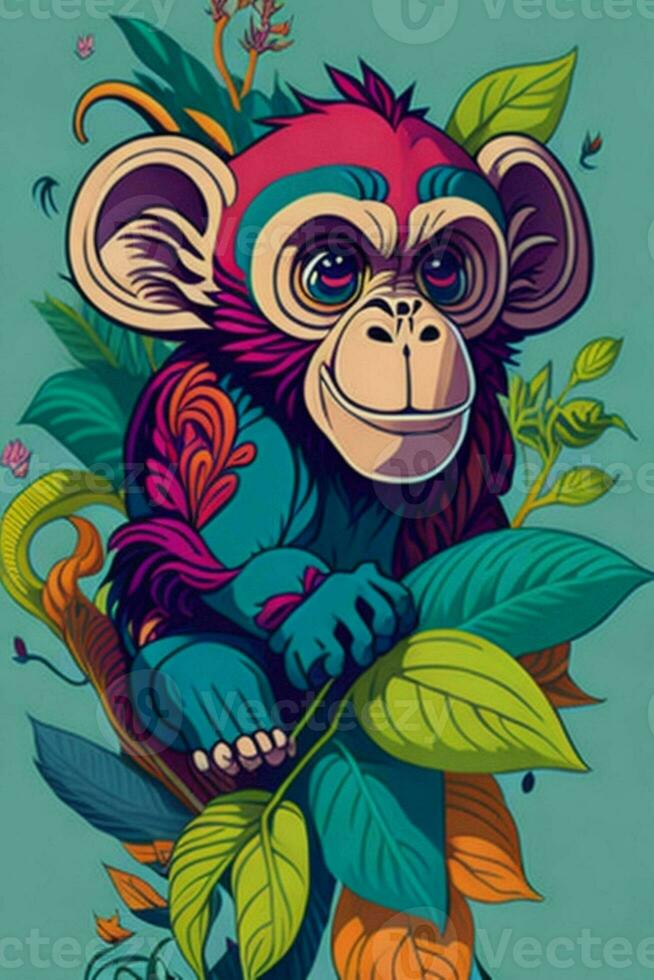 uma detalhado ilustração do uma macaco para uma camiseta projeto, papel de parede, moda foto