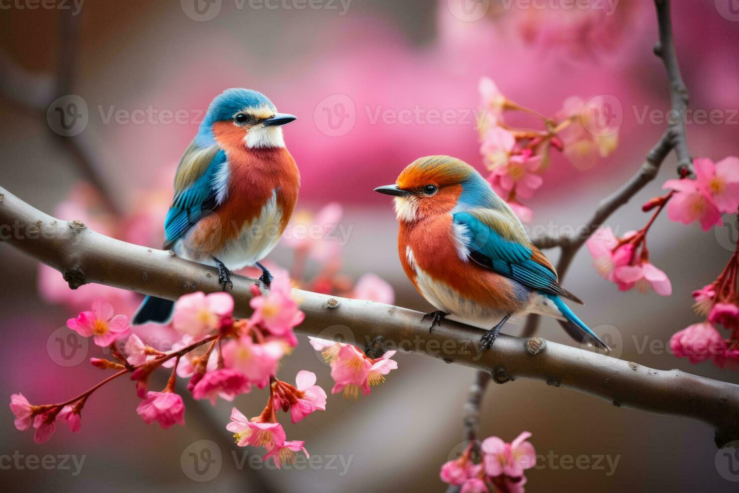 colorida pássaros em cereja árvore foto