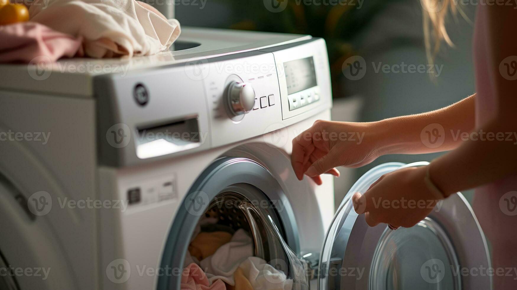 lavar mãos colocar lavanderia dentro lavando máquina generativo ai foto