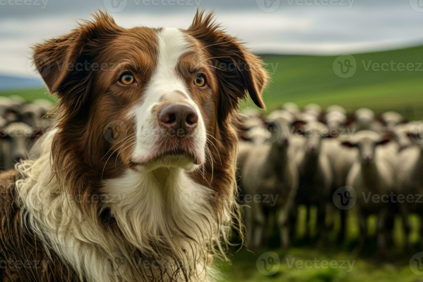 cachorro pastor guardando ovelha generativo ai foto