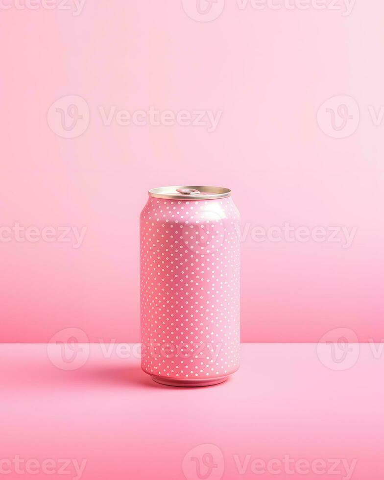 doce Rosa refrescante beber pode com pontos, verão bebida, relaxamento, período de férias foto