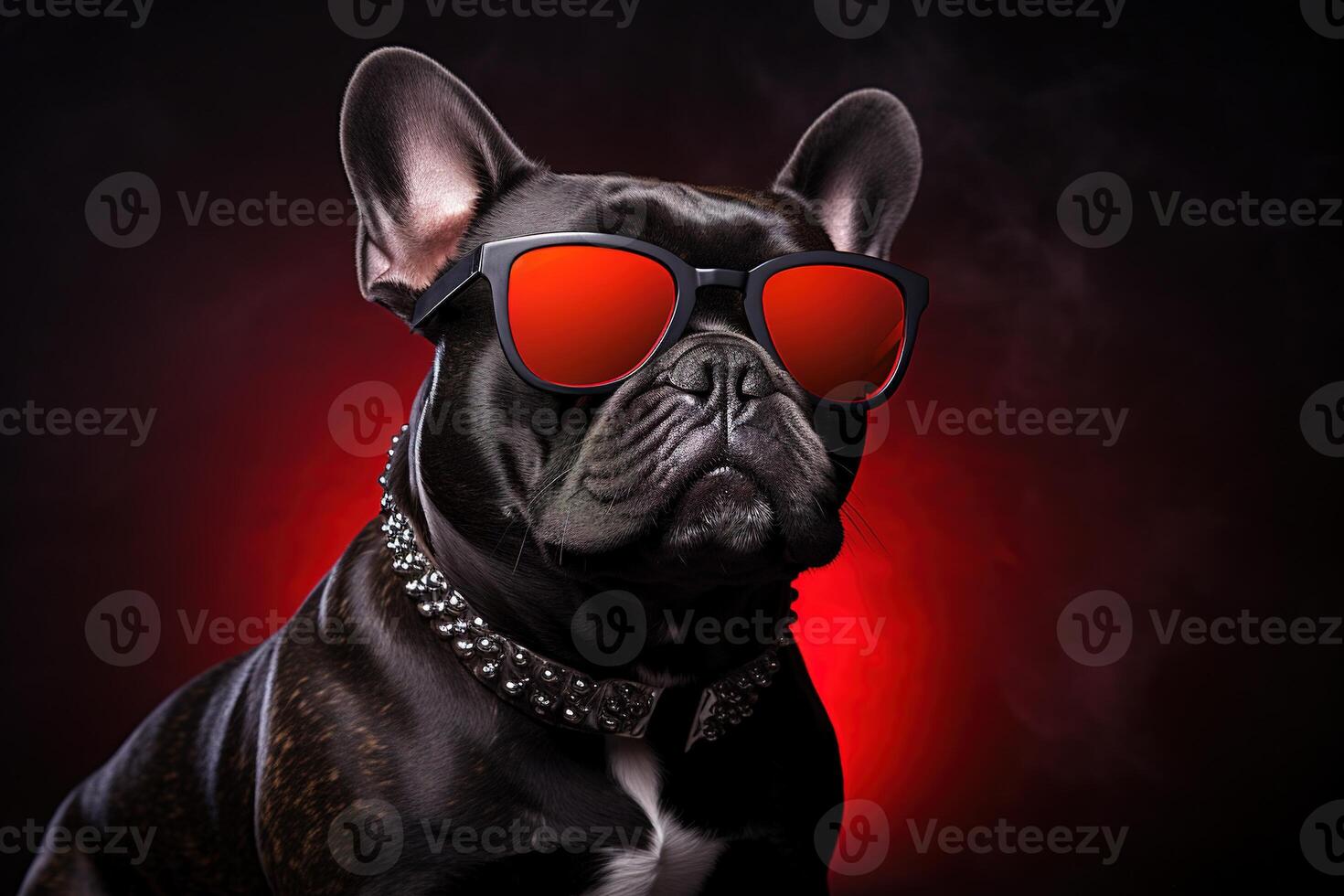 buldogue vestido acima. buldogue cachorro vestindo oculos escuros. ai generativo foto