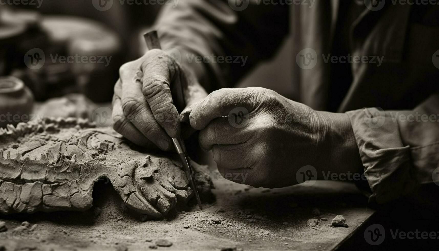 artesão trabalhando dentro uma cerâmica oficina, modelar argila em uma mesa gerado de ai foto