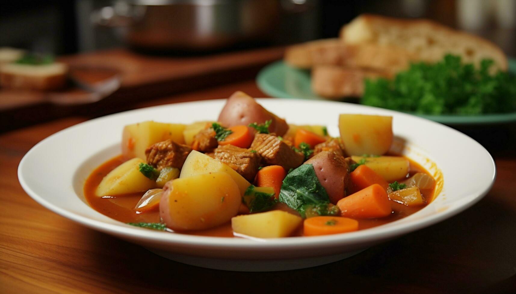 saudável comendo fresco, vegetariano refeição com preparado batata, cenoura, e salada gerado de ai foto