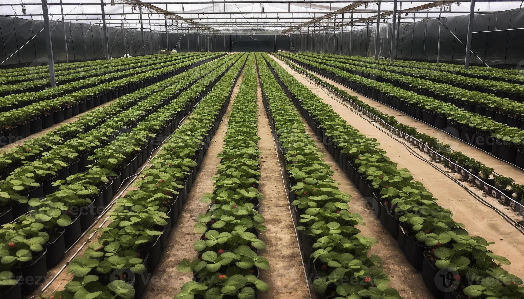 frescor e crescimento dentro estufa agricultura indústria gerado de ai foto