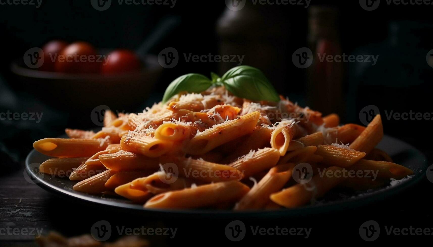 fresco caseiro massa com tomate molho, parmesão queijo, e salsinha gerado de ai foto