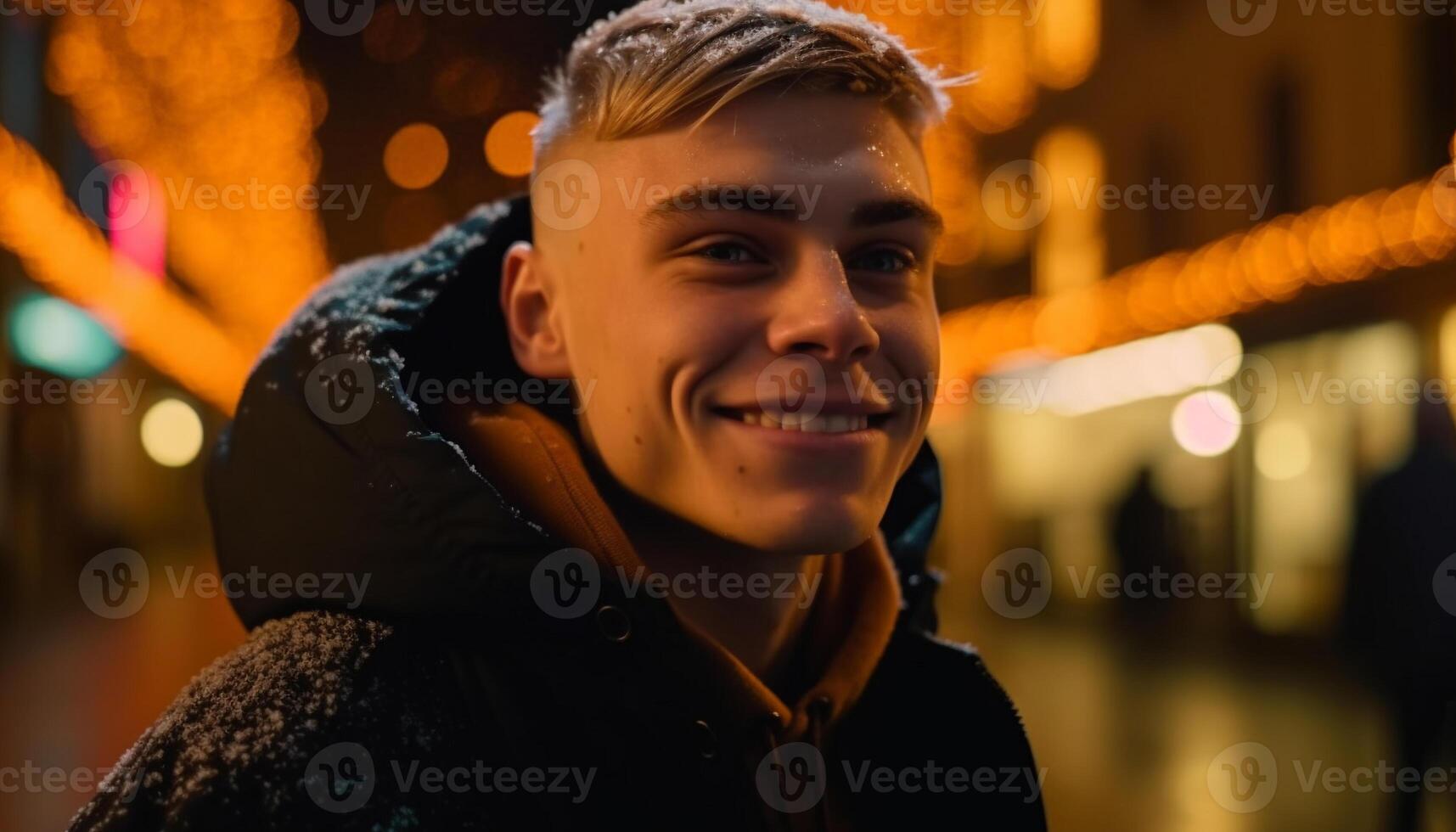 sorridente jovem adulto ao ar livre, olhando às Câmera com confiança gerado de ai foto