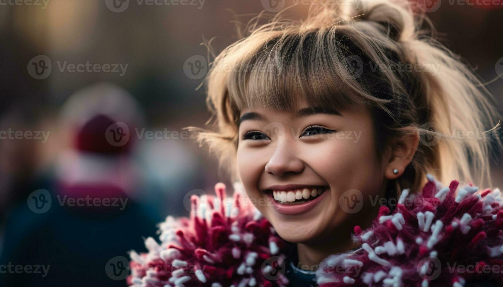 sorridente alegre garota, fofa e brincalhão, olhando às Câmera ao ar livre gerado de ai foto