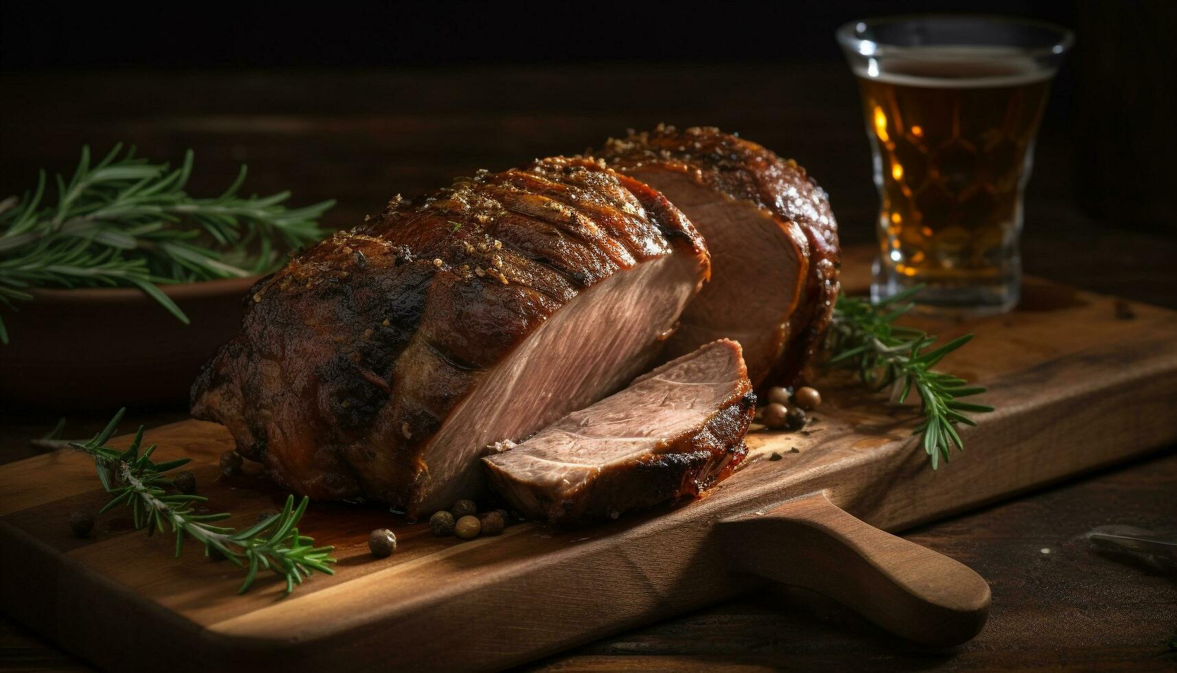 rústico madeira mesa, defumado carne de porco, grelhado carne bovina, gourmet refeição, cozinhou gerado de ai foto