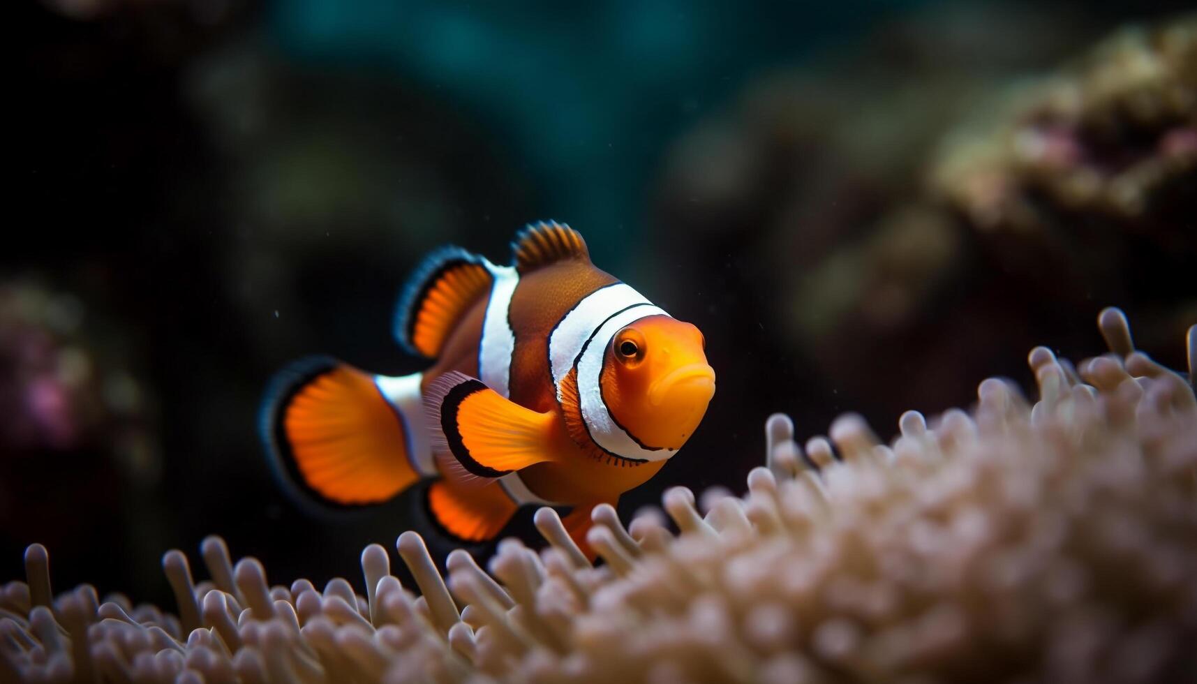 palhaço peixe natação dentro colorida recife, embaixo da agua beleza dentro natureza gerado de ai foto