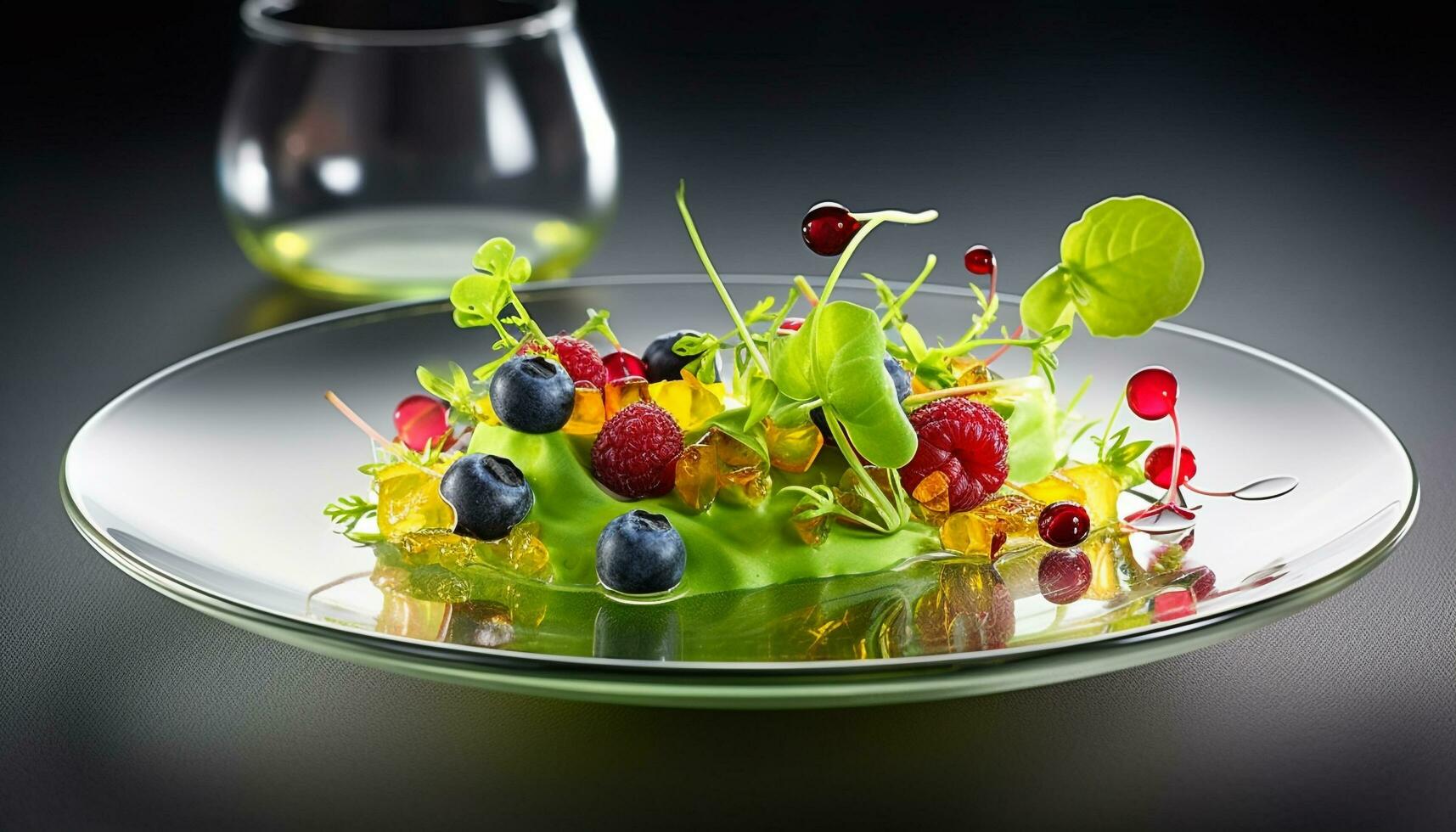 frescor e variedade em uma prato gourmet salada com baga frutas gerado de ai foto