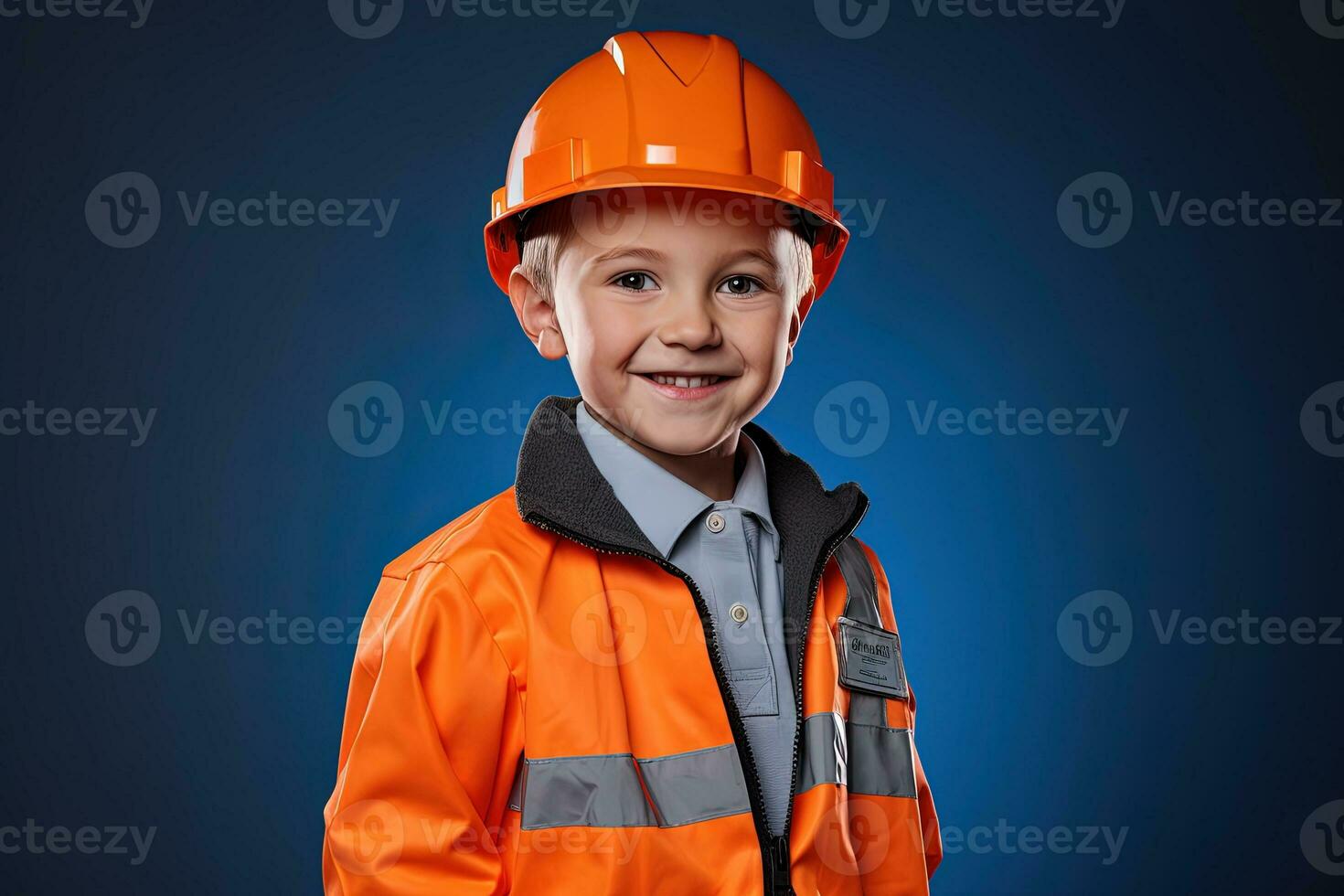 retrato do uma fofa pequeno Garoto dentro uma construção capacete ai gerado foto